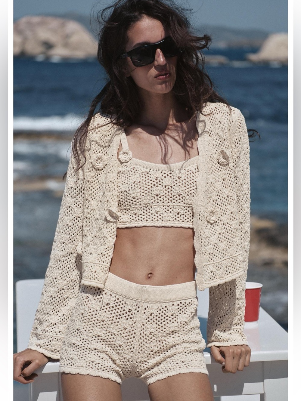 ZARA POINTELLE FLORAL CARDIGAN